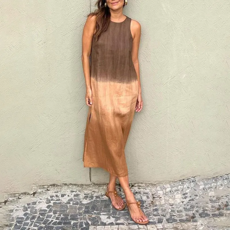 2024 Women Gradient Dress Split Sleeveless Maxi Dresses New Summer Casual Fashion Female High Street Vestidos - Image 5
