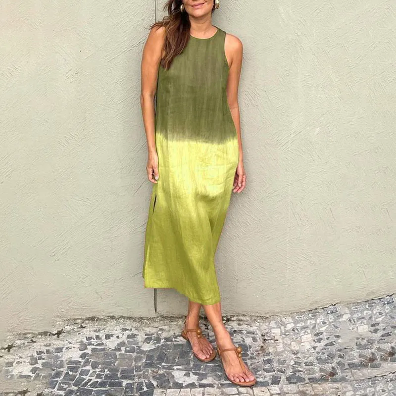 2024 Women Gradient Dress Split Sleeveless Maxi Dresses New Summer Casual Fashion Female High Street Vestidos - Image 4