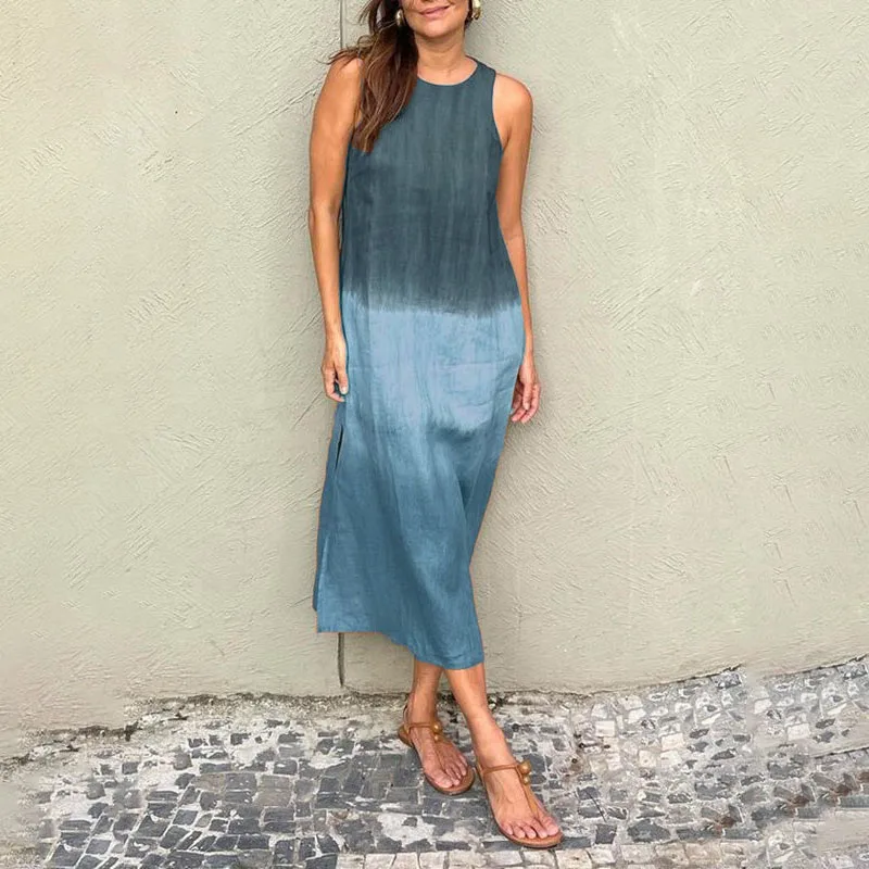 2024 Women Gradient Dress Split Sleeveless Maxi Dresses New Summer Casual Fashion Female High Street Vestidos - Image 6