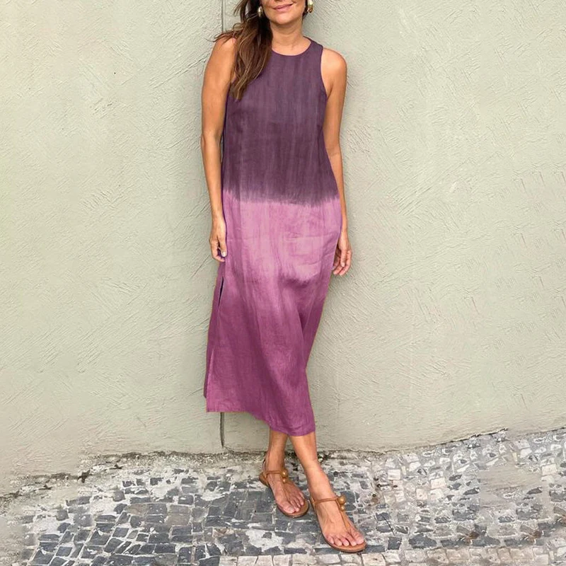 2024 Women Gradient Dress Split Sleeveless Maxi Dresses New Summer Casual Fashion Female High Street Vestidos - Image 2